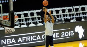 (150731) -- JOHANNESBURG, July 31, 2015 (Xinhua) -- Chris Paul of Team World shoots during practice at Ellis Park Arena, Johannesburg, South Africa, on July 31, 2015. The first NBA Africa Game, which features a Team Africa vs Team World, will take place at Ellis Park Arena, Johannesburg Sartuday. (Xinhua/Zhai Jianlan)