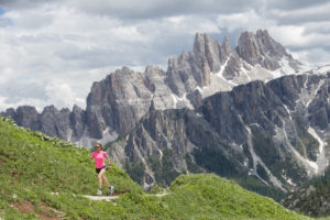 Trail running in Dolomites, Italy.