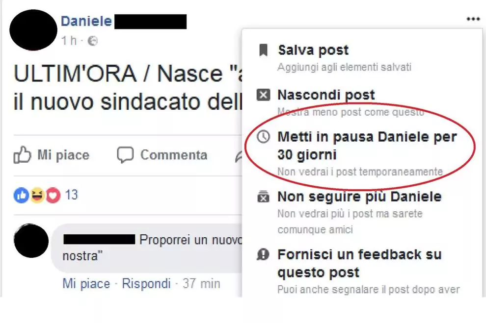 facebook metti in pausa