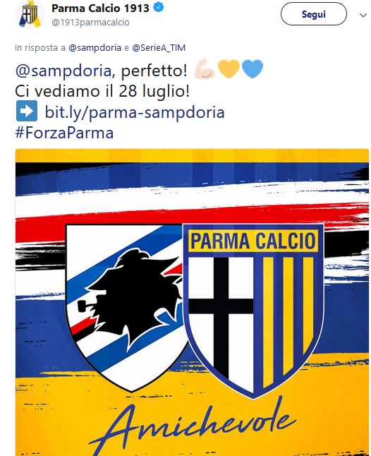 Sampdoria-Parma amichevole su Twitter
