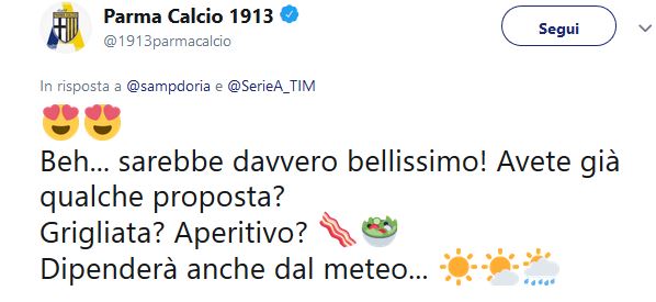 Sampdoria-Parma amichevole su Twitter