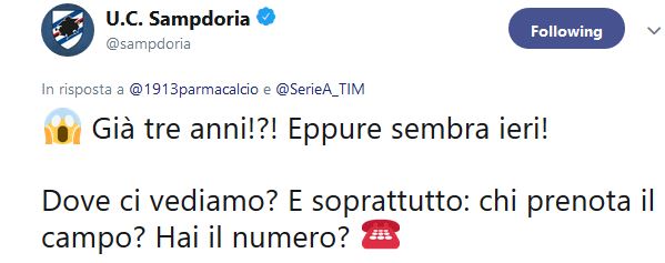 Sampdoria-Parma amichevole su Twitter