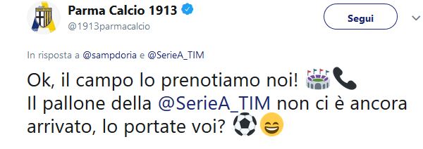 Sampdoria-Parma amichevole su Twitter