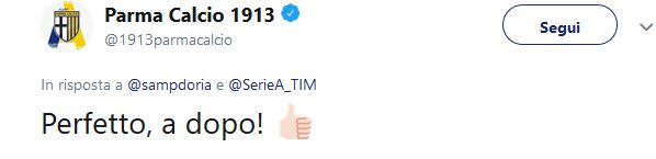 Sampdoria-Parma amichevole su Twitter