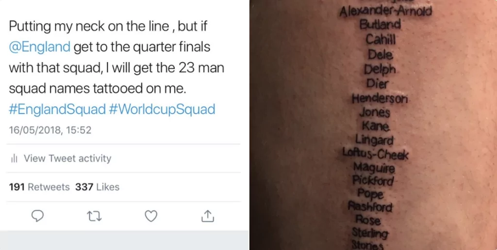 tifoso inghilterra tatuaggio