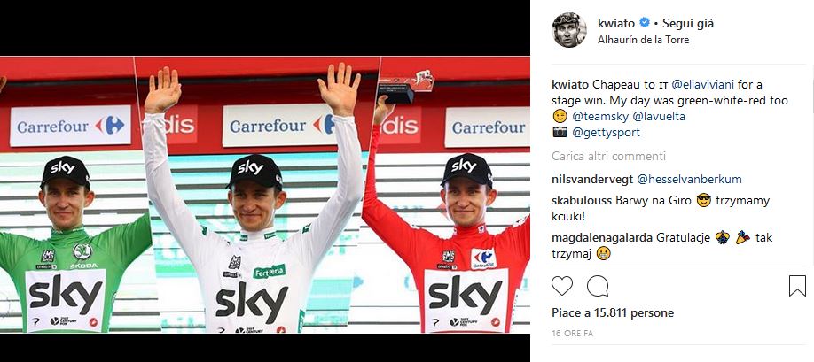 Michal Kwiatkowski maglia verde, biano, rossa Vuelta 2018
