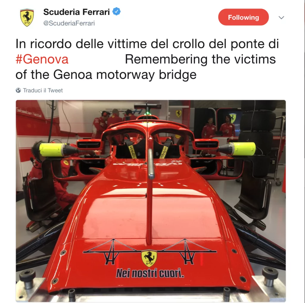 ferrari ponte morandi omaggio