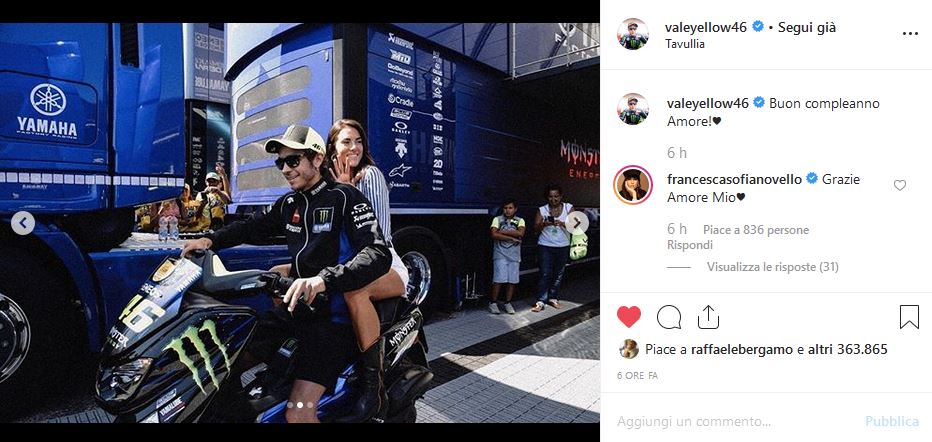 valentino rossi francesca sofia novello