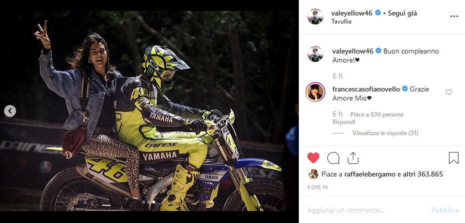valentino rossi francesca sofia novello