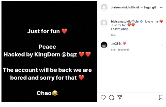 Blaise Matuidi account Instagram hackerato