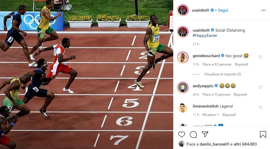 Usain Bolt distanza sociale
