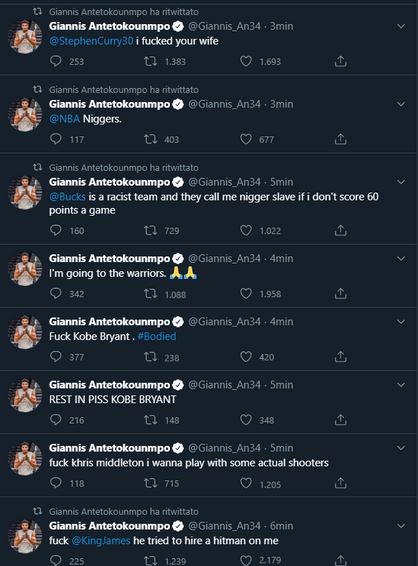 Giannis Antetokounmpo account Twitter hackerato