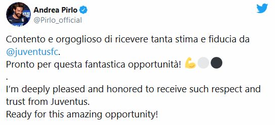Andrea Pirlo errore Tweet Juventus