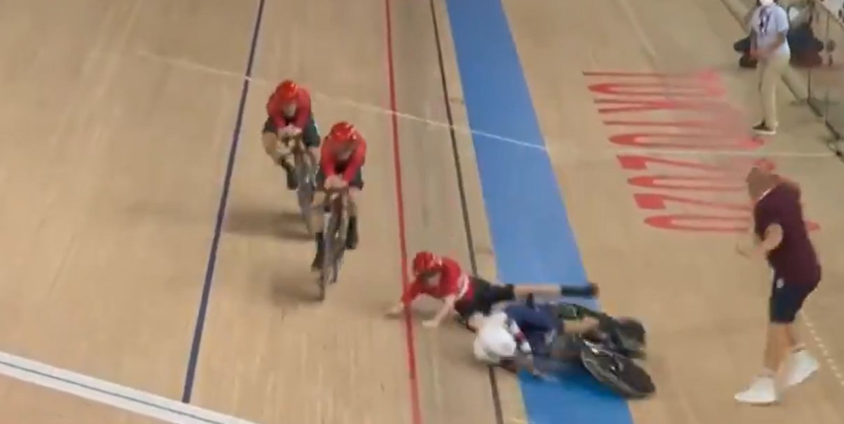 incidente ciclismo su pista danimarca gran bretagna