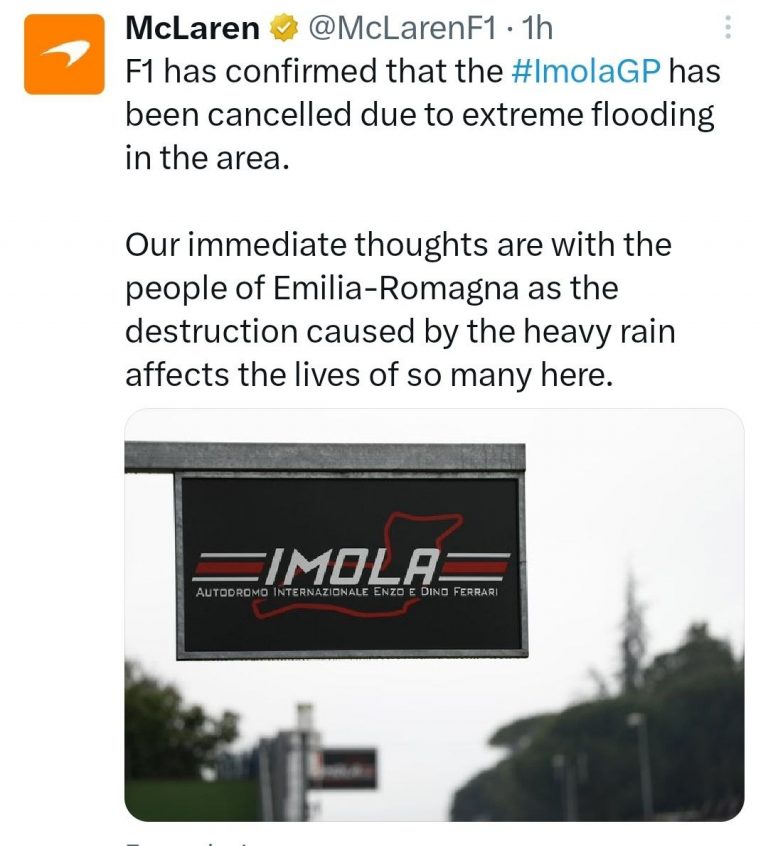 Messaggi Formula 1 Emergenza maltempo Emilia Romagna