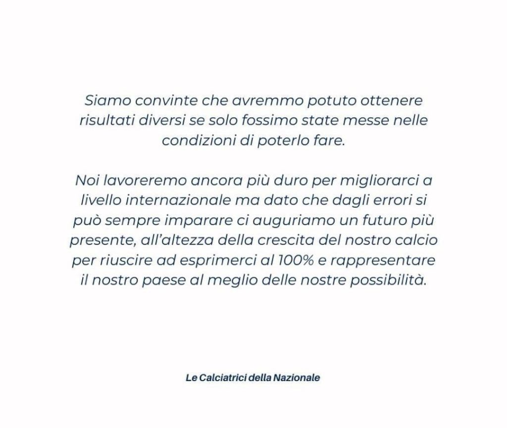 Messaggio critica Calciatrici Nazionale Italiana