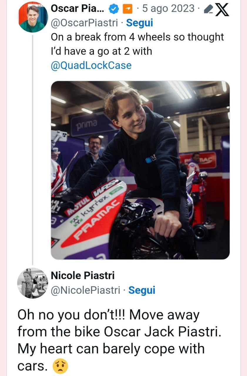 Oscar Piastri rimprovero mamma social