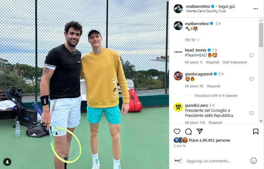 berrettini sinner allenamento montecarlo